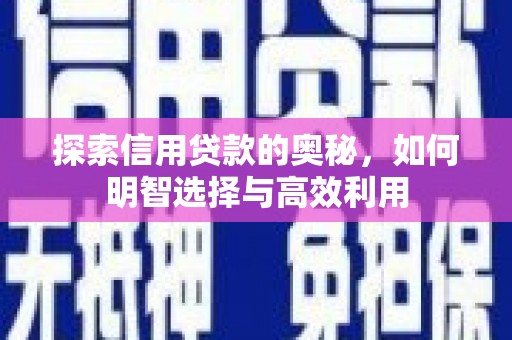 武功探索信用贷款的奥秘，如何明智选择与高效利用